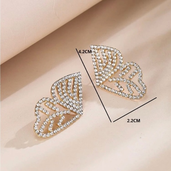 Rhinestone Butterfly Wing Statement Stud Earrings - Picture 7 of 15